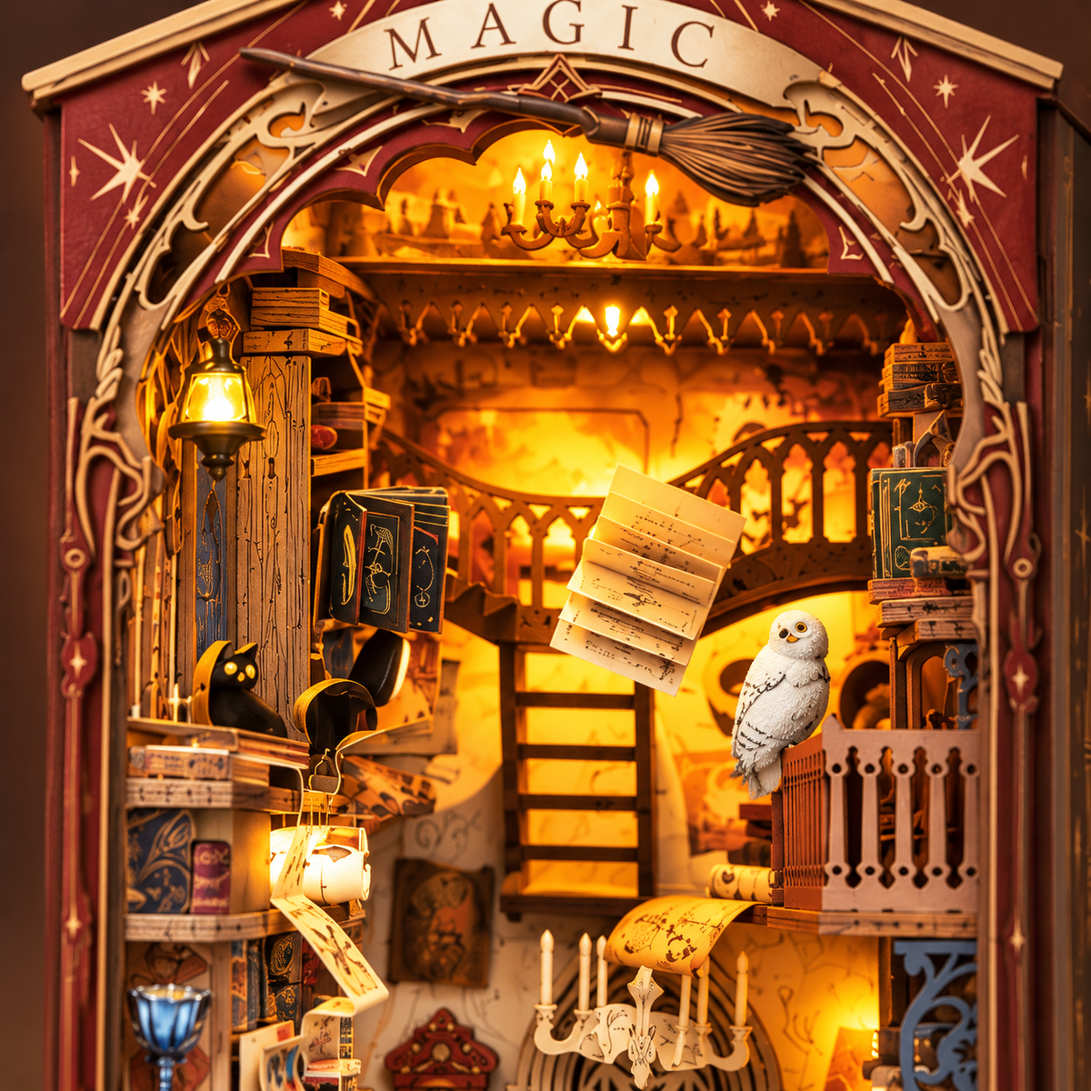 Book Nook Magic World | Bibliothèque miniature lumineuse