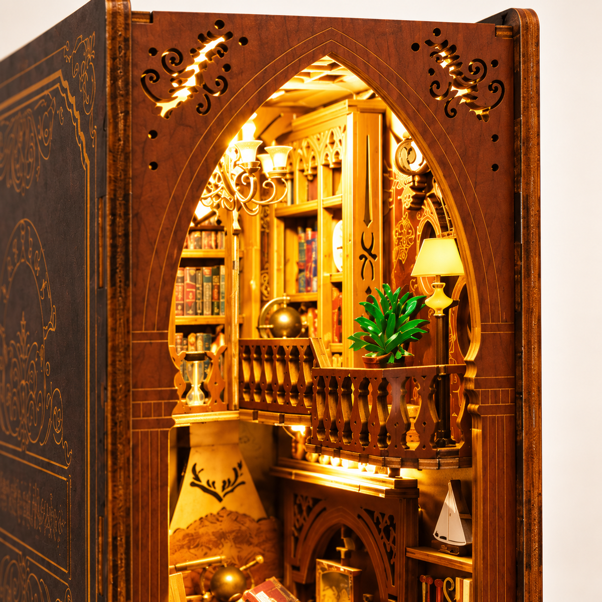 Book Nook Bibliothèque ancienne | Maquette lumineuse à assembler