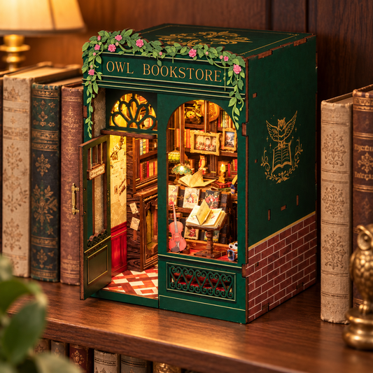 Book Nook Owl Bookstore Cutebee | Librairie miniature lumineuse