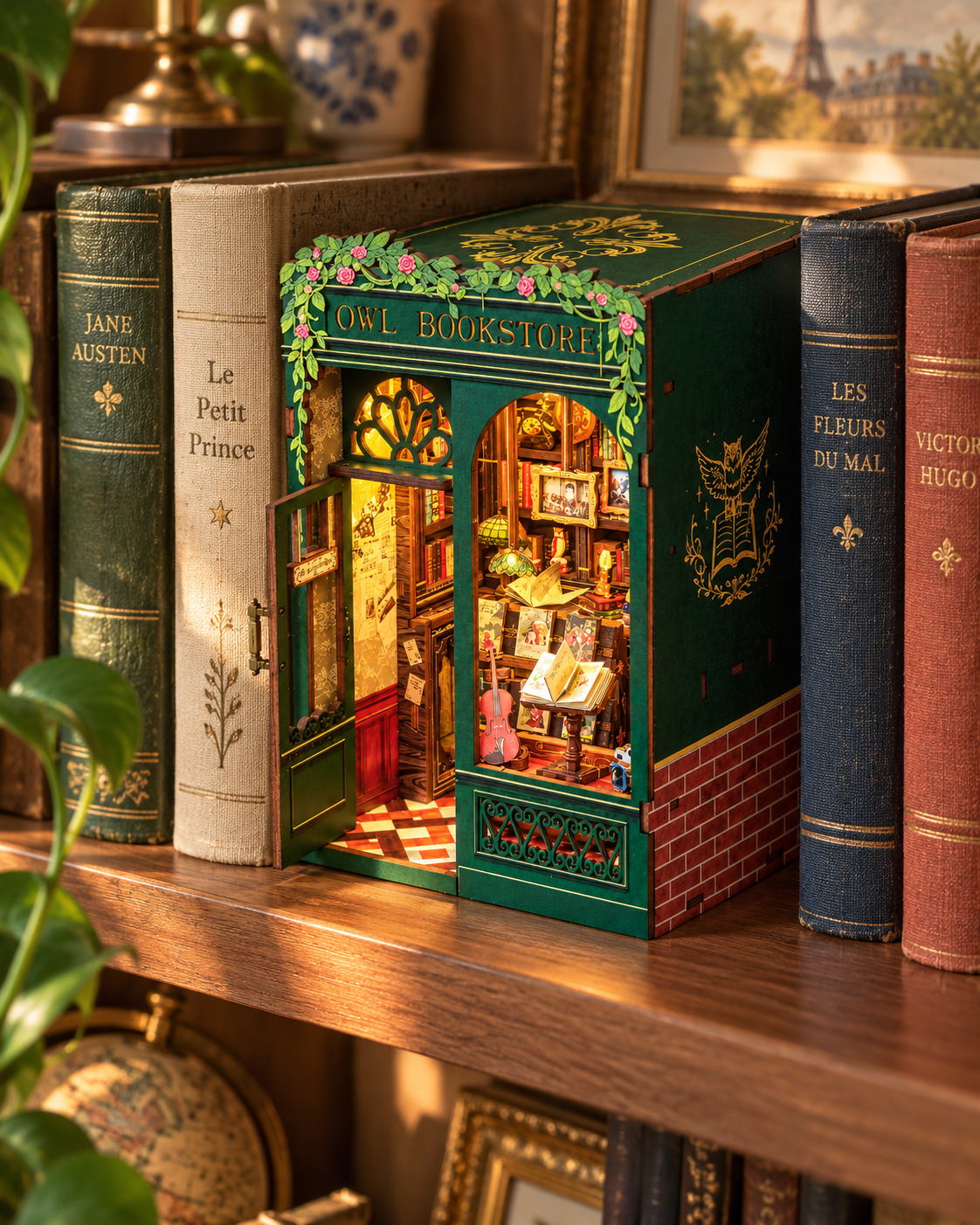 Book Nook Owl Bookstore Cutebee | Librairie miniature lumineuse