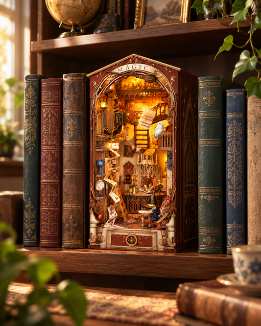 Book Nook Magic World | Bibliothèque miniature lumineuse