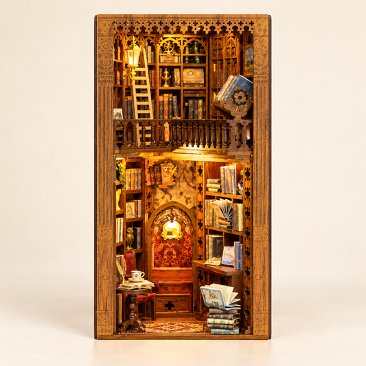 eternal bookstore — vue face, rendu IA illustratif