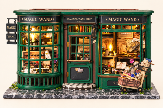 magic wand shop — vue face, rendu IA illustratif